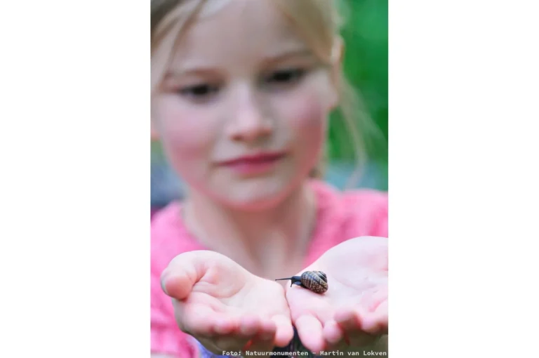 Meisje met slak op haar hand