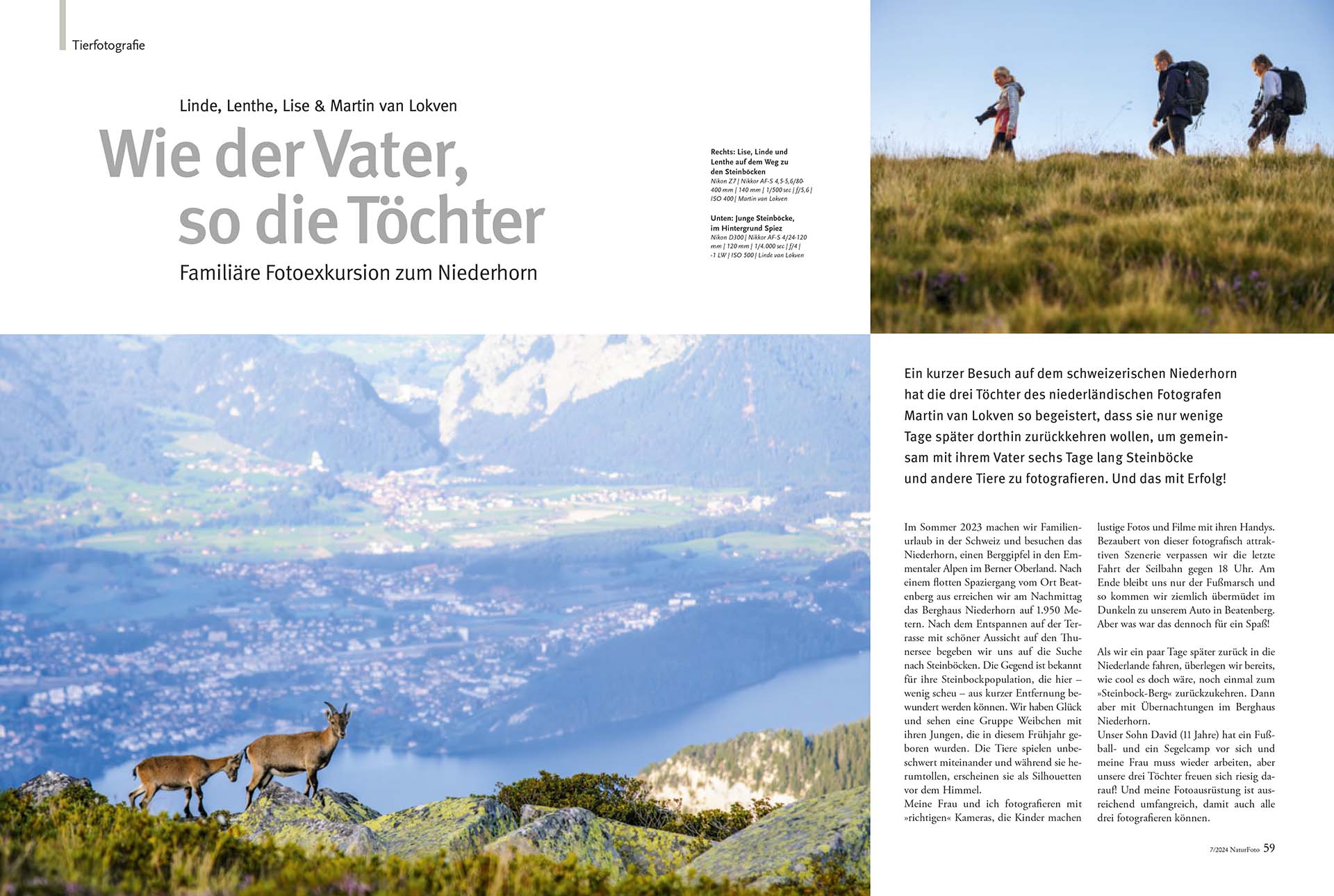 Publicatie over vader en dochters van Lokven, steenbokken fotografie op de Niederhorn, Zwitserland.